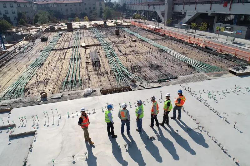 Commercial construction site with crew